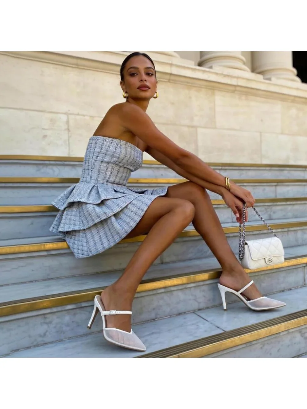 Women's White Pointed Toe Ankle Strap Stiletto Heels Party Mules Sandals Shoes